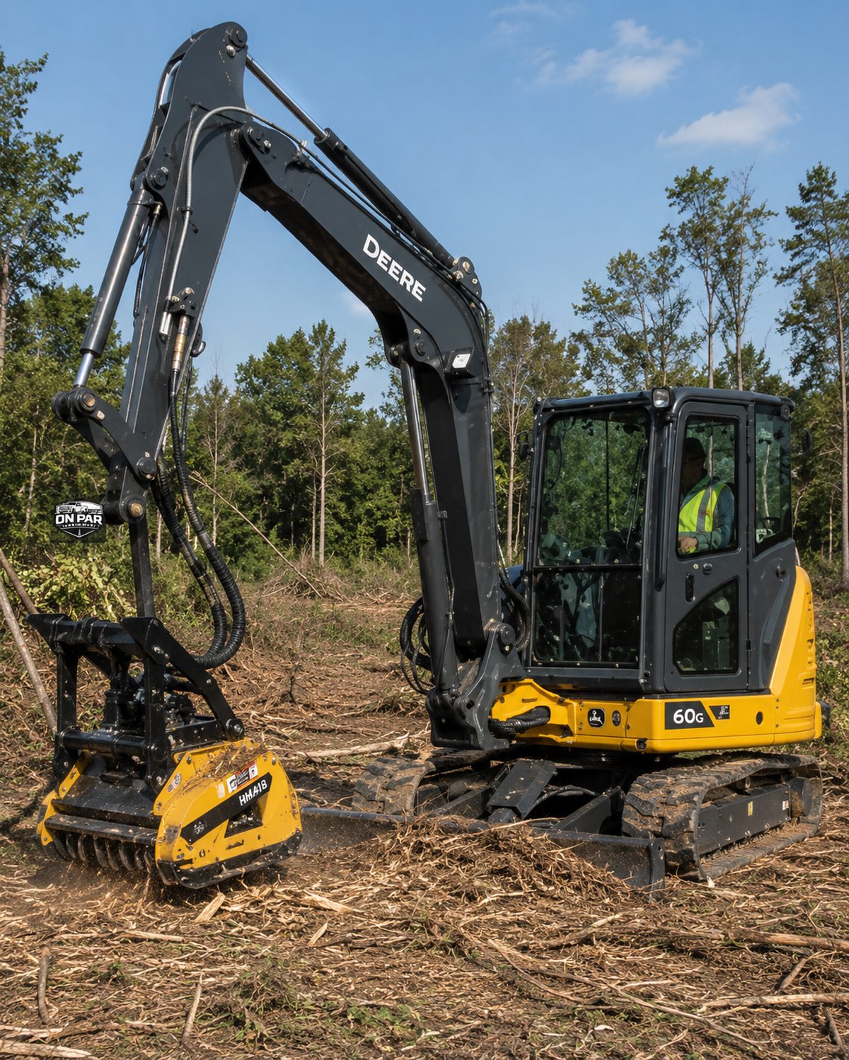 John Deere 60G compact excavator with mulching head — representative image of the model